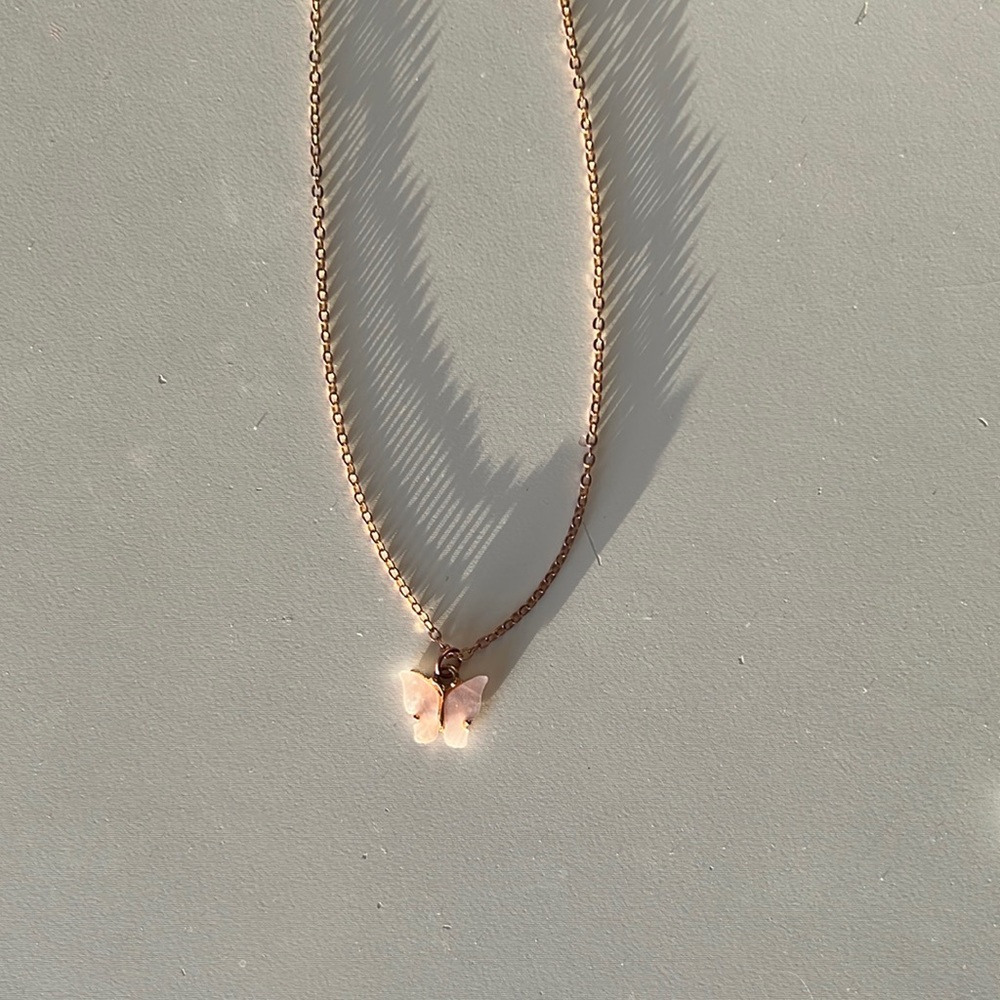 Pink butterfly necklace
